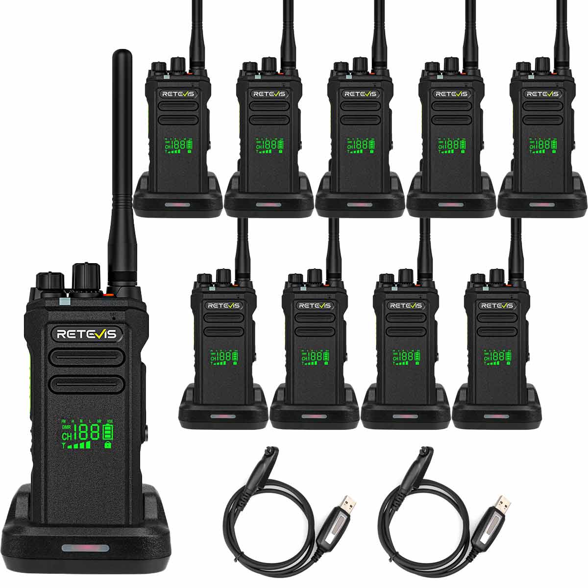 Radio bidirectionnelle numérique DMR NR30D avec casque antibruit - Retevis (lot de 10)