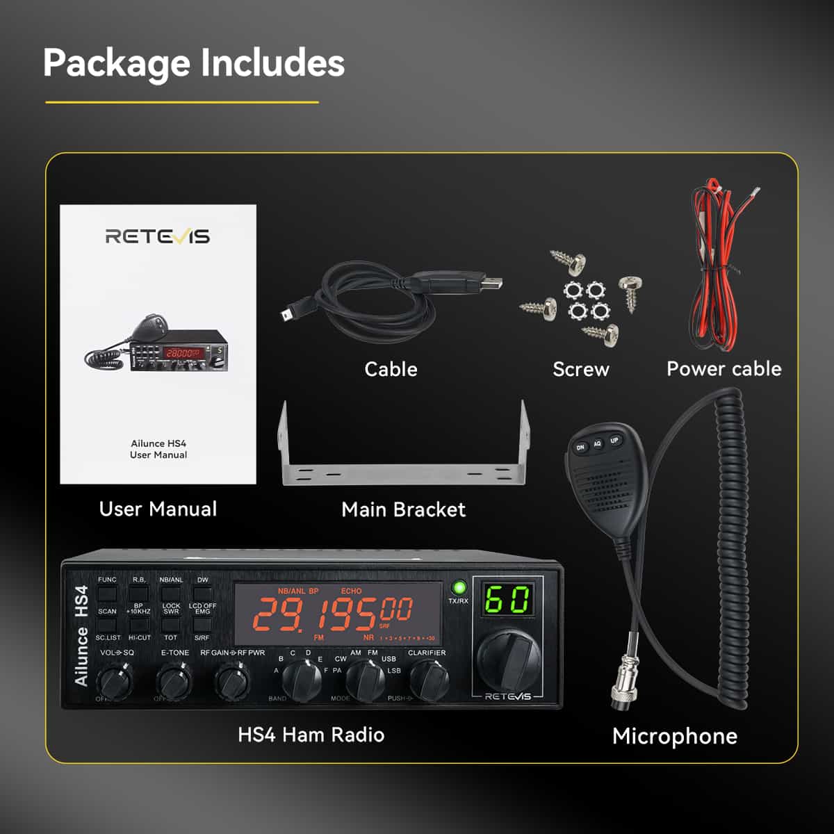 Émetteur-récepteur mobile radio amateur 10 m Retevis Ailunce HS4