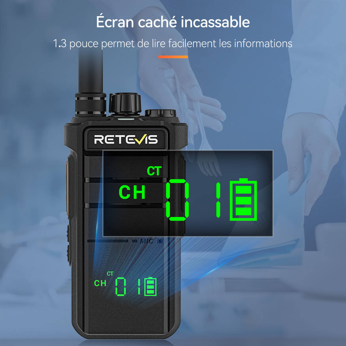 Radio portable UHF 3W RB626H avec écran caché Retevis