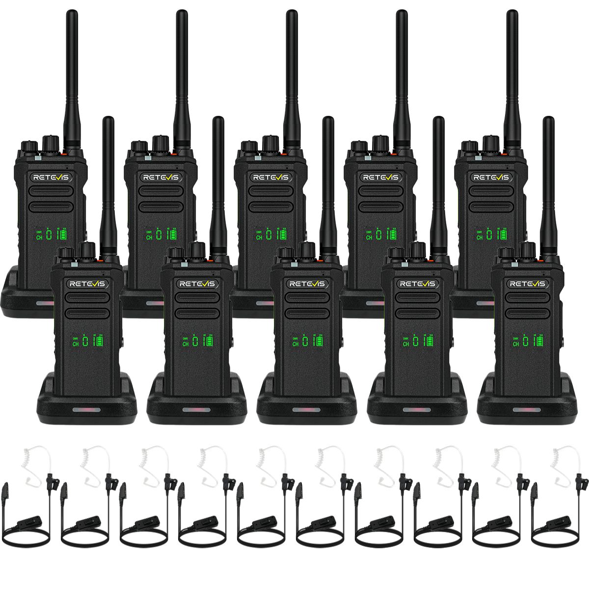 Radio bidirectionnelle numérique DMR NR30D avec casque antibruit - Retevis (lot de 10)