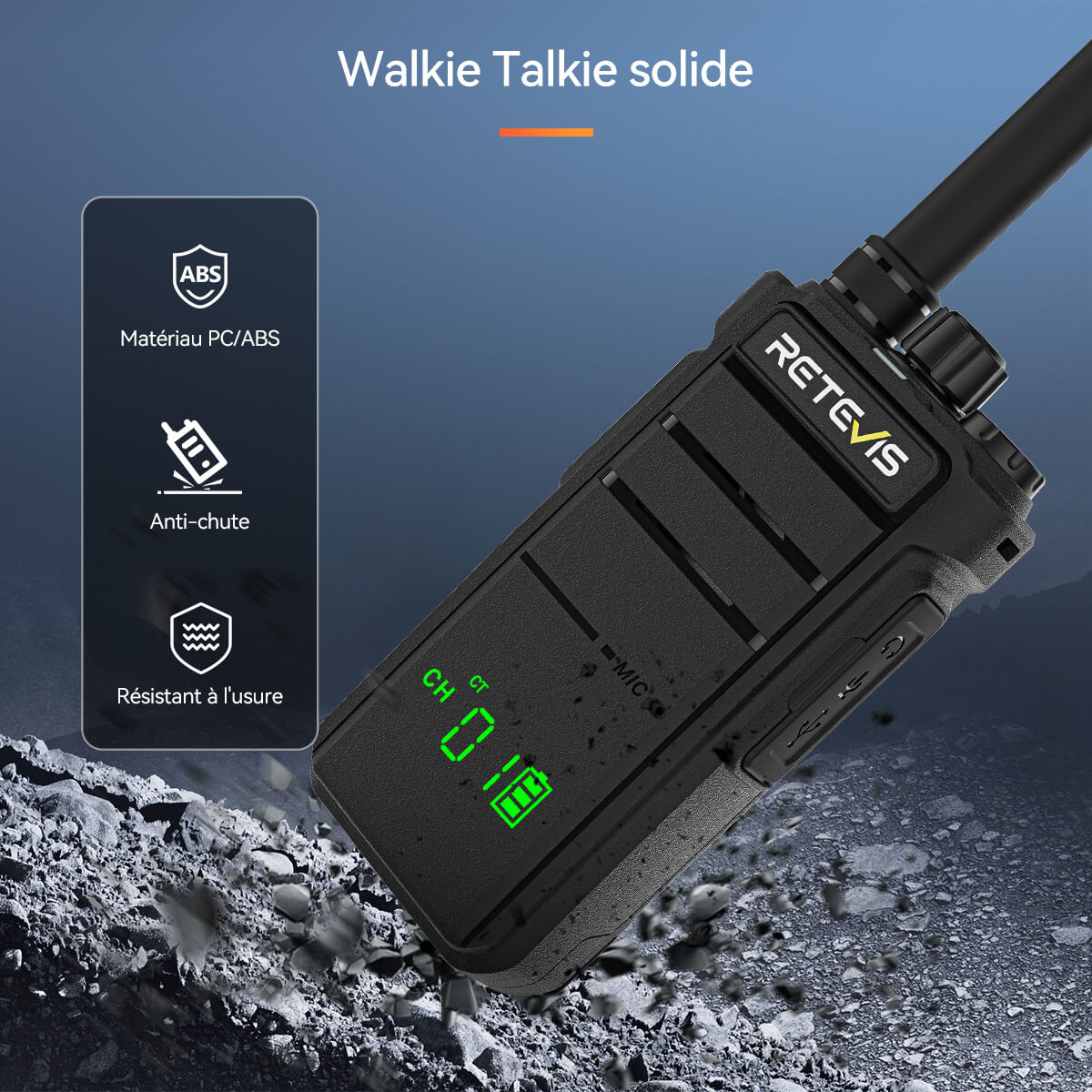Radio portable UHF 3W RB626H avec écran caché Retevis
