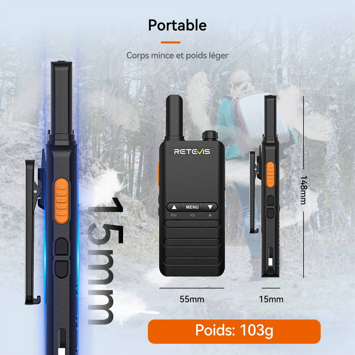 Radio bidirectionnelle Retevis B63B PMR446 Ultra-mince (2 unités)