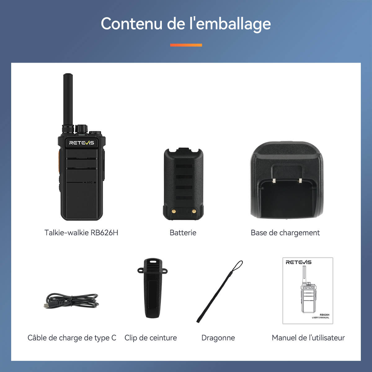 Radio portable UHF 3W RB626H avec écran caché Retevis