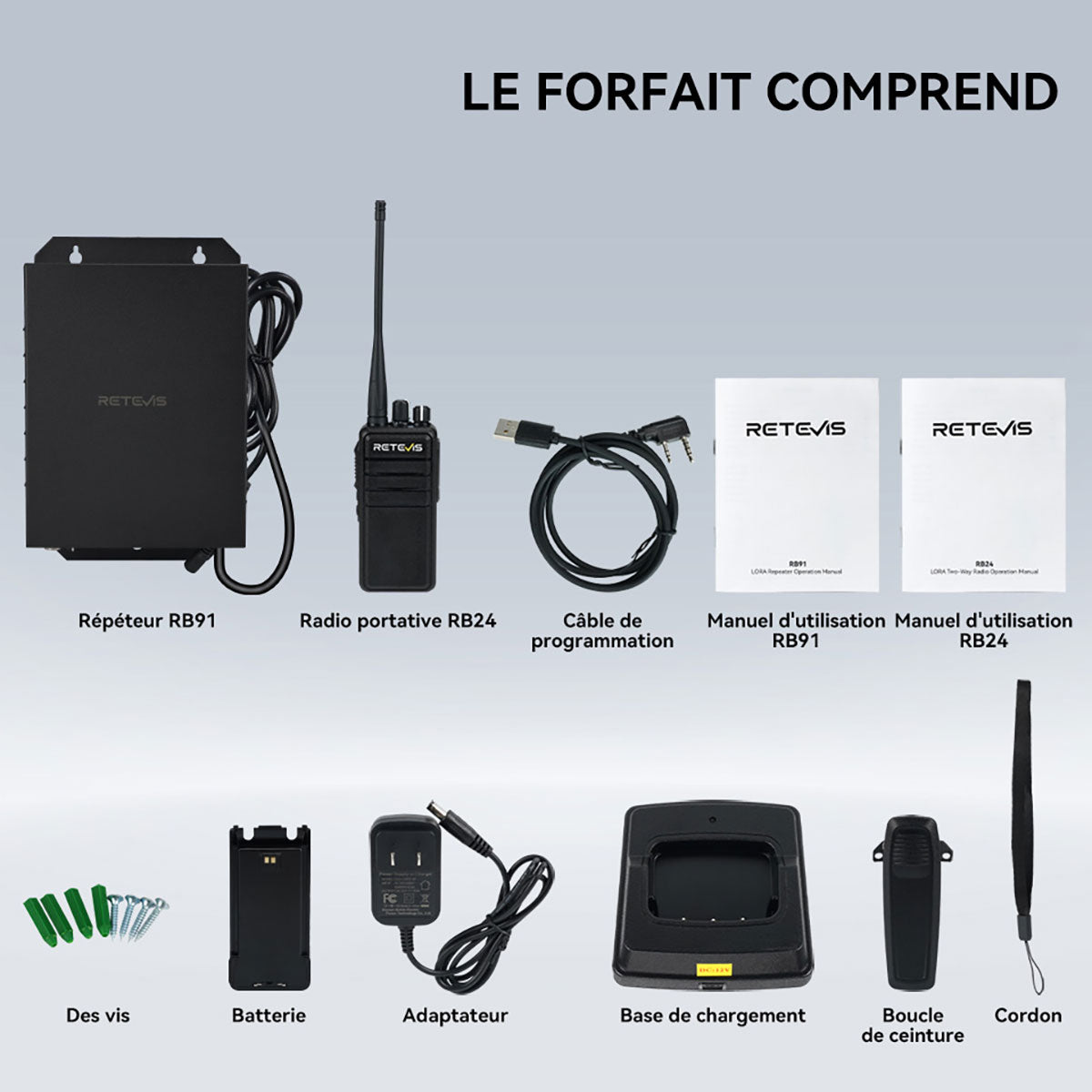 Répéteur Radio Numérique RB91 + 2 Radios Portatives UHF RB24 Retevis