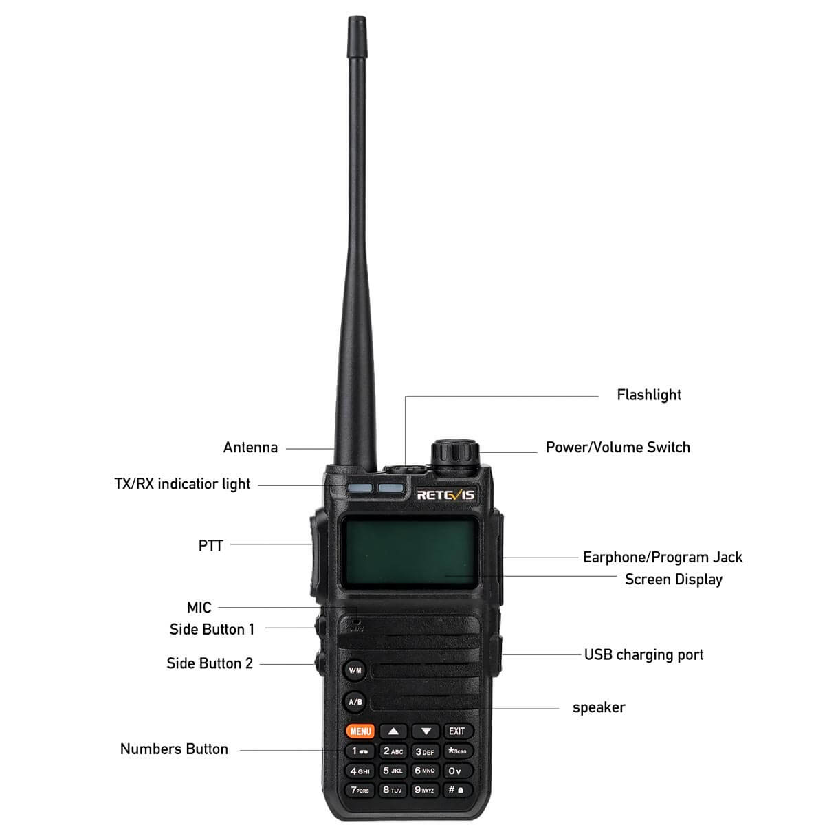 Radio amateur bi-bande UHF VHF 5 W 128 canaux Retevis