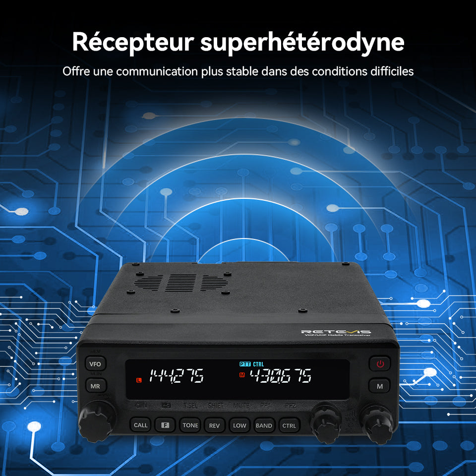 Radio mobile amateur Retevis MA1 50 W UHF VHF panneau amovible