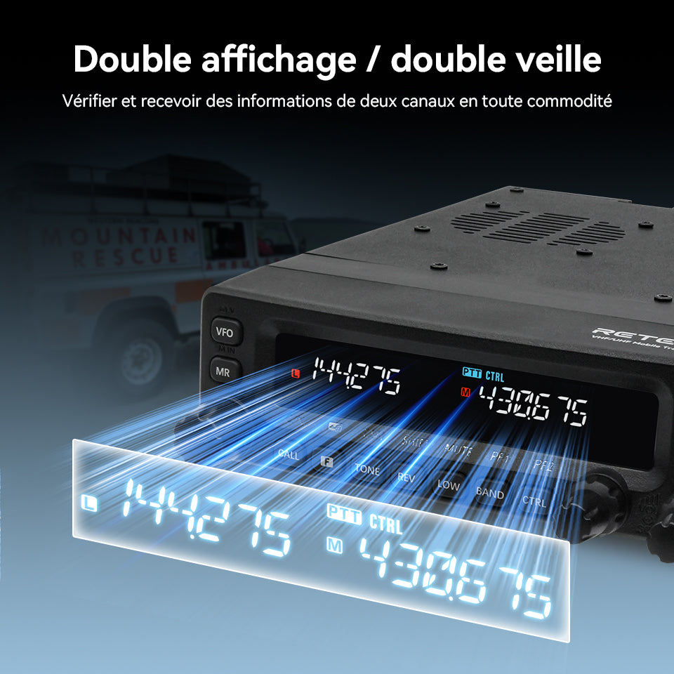 Radio mobile amateur Retevis MA1 50 W UHF VHF panneau amovible
