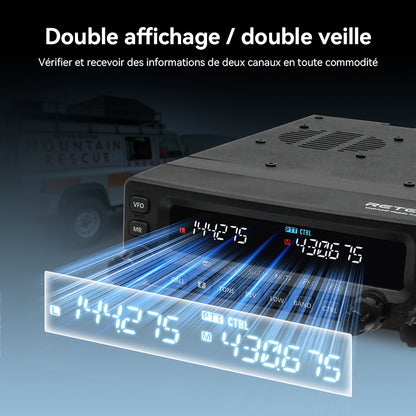 Radio mobile amateur Retevis MA1 50 W UHF VHF panneau amovible