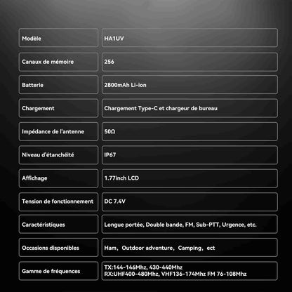 Radio bidirectionnelle double bande étanche IP67 Retevis Ailunce HA1UV