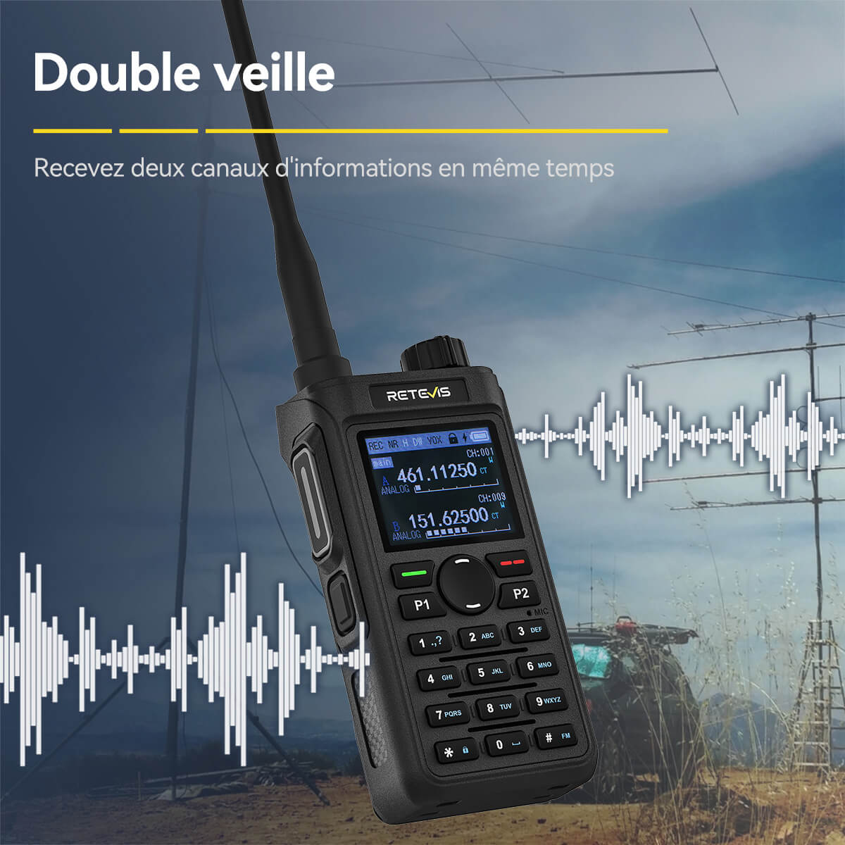 Radio bidirectionnelle Retevis C62 5 W Double Bande UV professionnelle