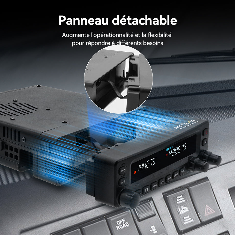 Radio mobile amateur Retevis MA1 50 W UHF VHF panneau amovible