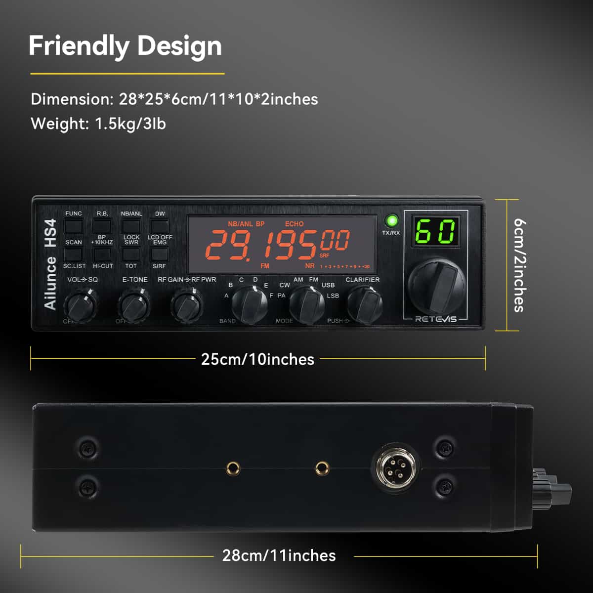 Émetteur-récepteur mobile radio amateur 10 m Retevis Ailunce HS4
