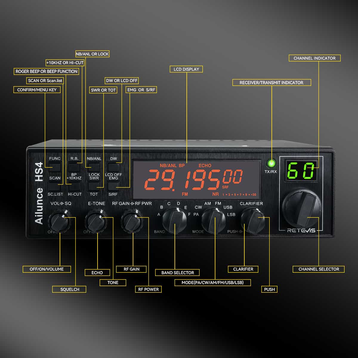 Émetteur-récepteur mobile radio amateur 10 m Retevis Ailunce HS4