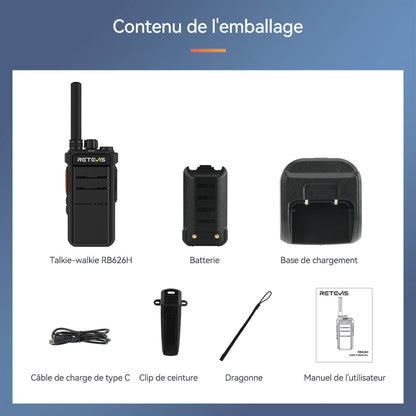 Radio portable UHF 3W RB626H avec écran caché Retevis