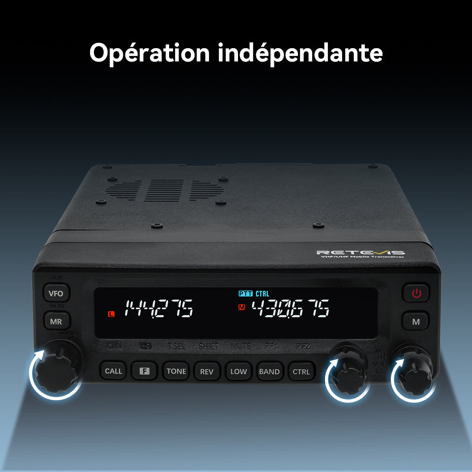 Radio mobile amateur Retevis MA1 50 W UHF VHF panneau amovible