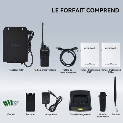 Répéteur Radio Numérique RB91 + 2 Radios Portatives UHF RB24 Retevis