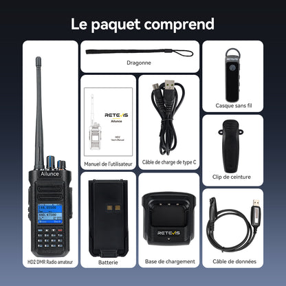 Radio DMR bibande étanche Retevis Ailunce HD2 10 W