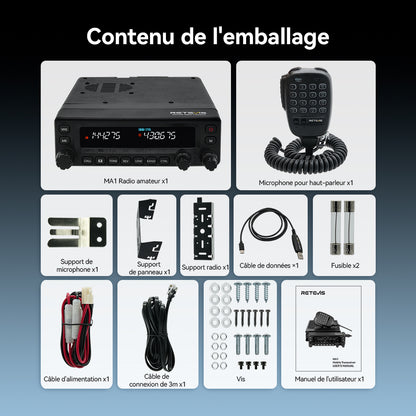 Radio mobile amateur Retevis MA1 50 W UHF VHF panneau amovible